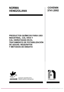 COVENIN 3741: Cal Viva e Hidratada para Potabilización de Aguas