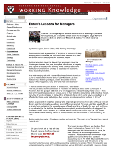 Enron's Lessons for Managers: Corporate Governance & Ethics