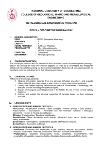 Descriptive Mineralogy Course Syllabus - GE323