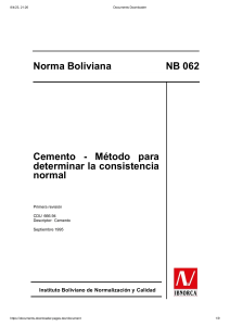 NB 062: Consistencia Normal del Cemento - Norma Boliviana