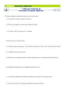 Expresiones Algebraicas: Traducción de Enunciados - Ejercicios