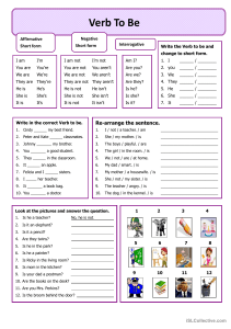 Verb 'To Be' Worksheet: English Grammar Practice