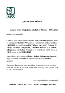 Justificante Médico IMSS - Noe Sanchéz Aguilar