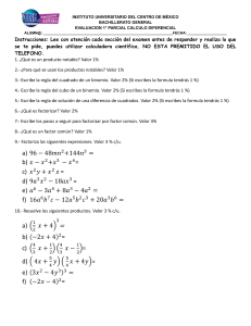 Examen Cálculo Diferencial - Productos Notables y Factorización