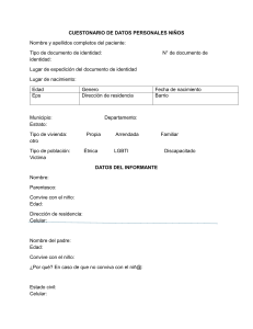 Cuestionario de Datos Personales Ni&ntilde;os