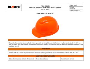 Ficha T&eacute;cnica Casco Diel&eacute;ctrico Tipo I Clase E y G