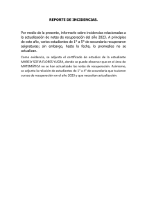Reporte de Incidencias: Actualizaci&oacute;n de Notas de Recuperaci&oacute;n