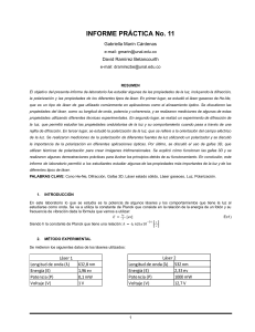 Informe Pr&aacute;ctica: Difracci&oacute;n, Polarizaci&oacute;n y L&aacute;seres