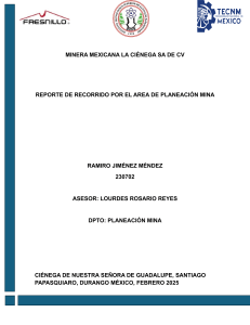 Informe de Recorrido Planeación Mina Ciénega, Durango