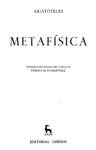 Metaf&iacute;sica de Arist&oacute;teles: Introducci&oacute;n y Traducci&oacute;n