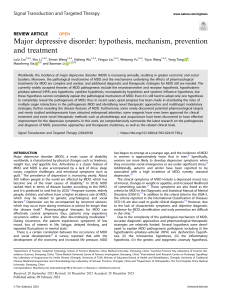 Major Depressive Disorder: Hypothesis, Treatment, Prevention
