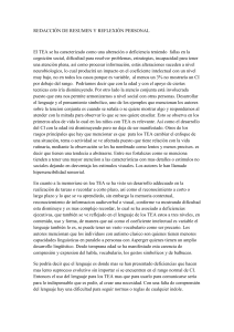Resumen y Reflexi&oacute;n sobre el Trastorno del Espectro Autista (TEA)