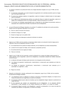Examen PRL: Ley 31/95 y Ley 41/2002 - Grupo Auxiliar Administrativo
