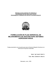 Plan Gerencial para Sistemas Hidrosanitarios: Tesis de Maestr&iacute;a