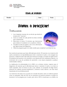 Hoja de Trabajo sobre Insomnio: Comprensi&oacute;n Lectora y Vocabulario