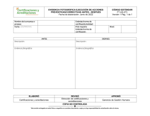 Formulario de Evidencia Fotográfica: Acciones Preventivas/Correctivas