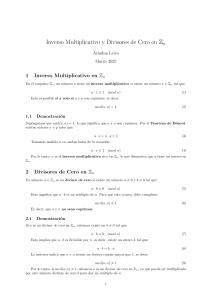 Inverso Multiplicativo y Divisores de Cero en Zn