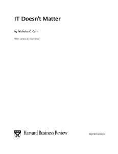 IT Doesn't Matter: Strategic Value of Information Technology