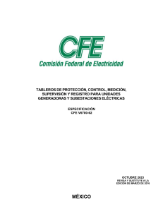 CFE V6700-62: Tableros El&eacute;ctricos - Especificaci&oacute;n