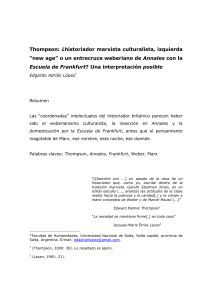E.P. Thompson: Marxismo, Annales, Frankfurt, Weber