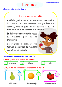 La manzana de Mía: Hoja de comprensión lectora para niños