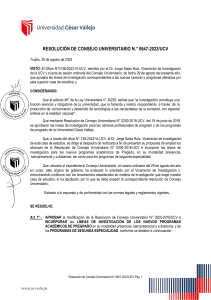 Resolución UCV: Aprobación de Nuevas Líneas de Investigación