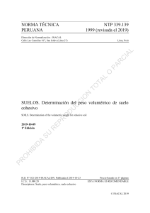 NTP 339.139: Peso Volumétrico de Suelos Cohesivos en Perú