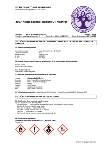 Ficha de Seguridad Aceite Esencial Romero QT Alcanfor