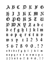 Fuente g&oacute;tica: letras, n&uacute;meros y signos de puntuaci&oacute;n