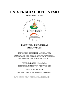 Biodiesel de Aceite Residual de Pollo: Protocolo de Tesis