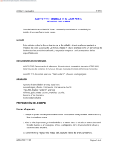 AASHTO T 191: Densidad in situ con cono de arena
