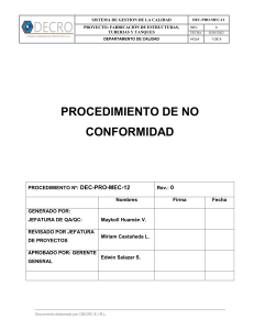 Procedimiento de No Conformidad: Proyectos de Fabricaci&oacute;n
