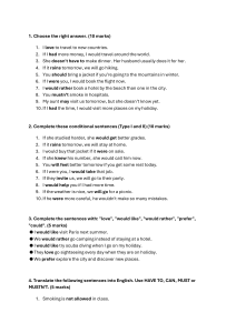 English Grammar Worksheet: Conditionals & Modal Verbs