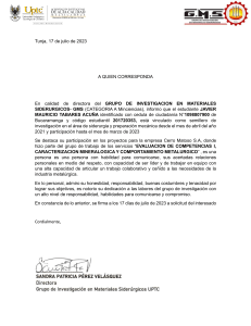 Carta de Recomendación - Investigación en Siderurgia