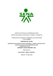 Especificaci&oacute;n Hardware/Software y Estimaci&oacute;n Econ&oacute;mica
