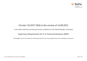 BAIT Circular: IT Supervisory Requirements for Financial Institutions
