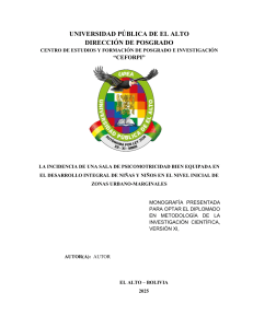 Psicomotricidad y Desarrollo Infantil: Monograf&iacute;a de Investigaci&oacute;n