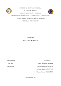 Informe de Pr&aacute;ctica: An&aacute;lisis de Pastas Alimenticias