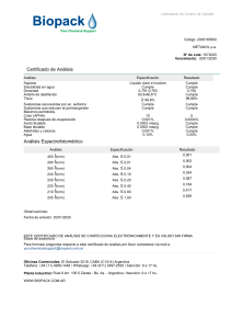 Certificado de An&aacute;lisis Metanol p.a. Biopack - Lote 1672025