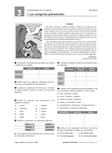 Actividades de Refuerzo: Categor&iacute;as Gramaticales - 3&ordm; ESO