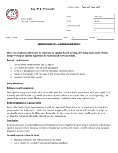 Opinion Essay Guidelines & Rubric - High School English