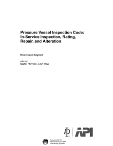 API 510 Pressure Vessel Inspection Code: In-Service, Rating, Repair