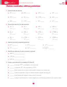 Ra&iacute;ces Cuadradas, C&uacute;bicas y En&eacute;simas: Actividades de Matem&aacute;ticas