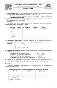 Gu&iacute;a-Taller de &Aacute;lgebra: T&eacute;rminos, Polinomios y Productos Notables