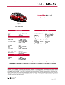Cotización Financiamiento Nissan March Sense TM 25