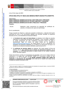 Oficio MINEDU: Seguridad Certificados de Estudios y Constancias