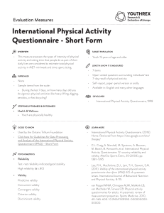 IPAQ Short Form: Physical Activity Questionnaire