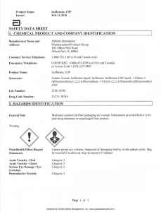 Isoflurane USP Safety Data Sheet | Chemical Hazards & Safety