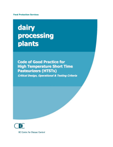 HTST Pasteurizer Code of Practice: Design, Operation & Testing