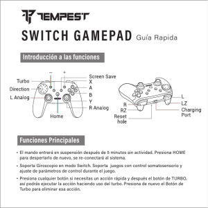 Gu&iacute;a R&aacute;pida Gamepad Tempest Switch: Funciones y Conexi&oacute;n